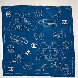 Chanel 100% Pure Silk Blue Scarf Size: 22”x22”